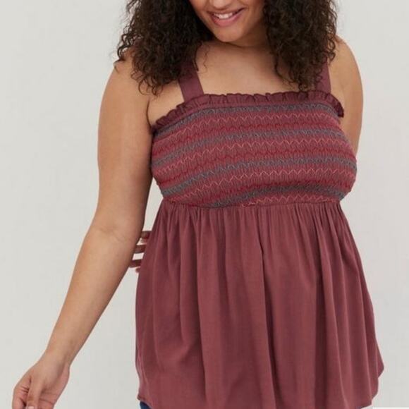 Torrid Smocked Babydoll Tank in Dusty Red size 0 - Picture 1 of 8